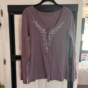 Purple Tshirt Tunic Embroidered with Lace and Tie Up Front